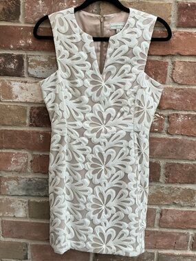 Katherine Kelly Ivory Floral Appliqué Sheath Dress size 4
